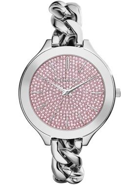 Michael Kors Slim Runway MK3357 Silver with Pink Pave Crystal Face Watch